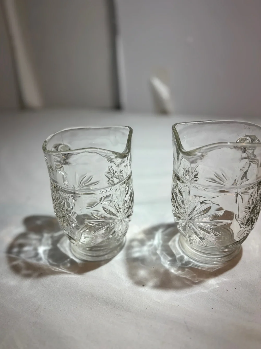 Clear Patterned Glass small pitchers  - Set of 2